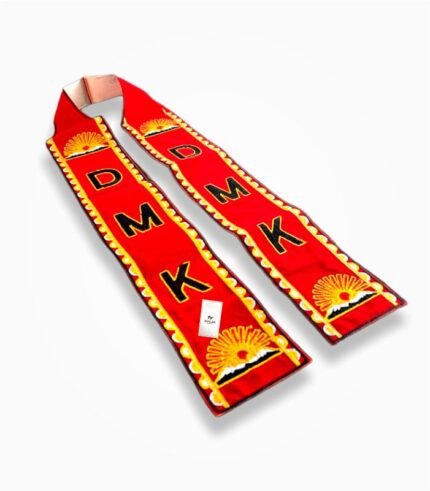 DMK embroidery muffler red campaign scarf Dravida Munnetra Kazhagam party
