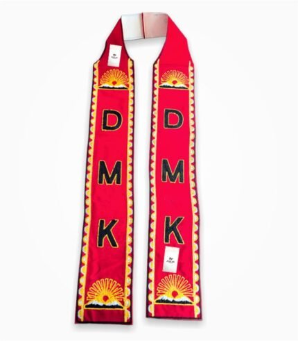 Red DMK party Dravida Munnetra Kazhagam embroidered muffler khes scarf by Jhalak Enterprises