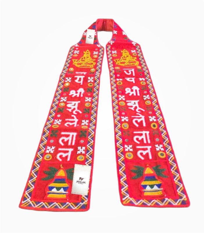 jai jhulelal embroidered scarf religious muffler red