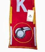 TVK muffler whistle symbol embroidery closeup Tamilaga Vetri Kazhagam scarf