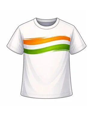 White campaign T-shirt icon with orange and green tricolor brush stroke design by Jhalak Enterprises.
