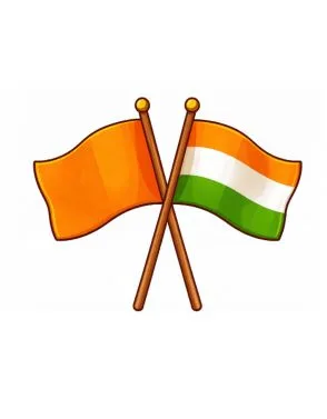 Crossed flags with a plain orange flag and a plain Tricolor flag (without symbol) on a white background, by Jhalak Enterprises.