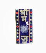 Folded view of Jai Bhim blue embroidery muffler showing mirror work details