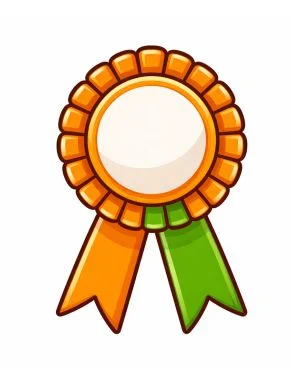 Ribbon badge election material icon in orange and green colors by Jhalak Enterprises.