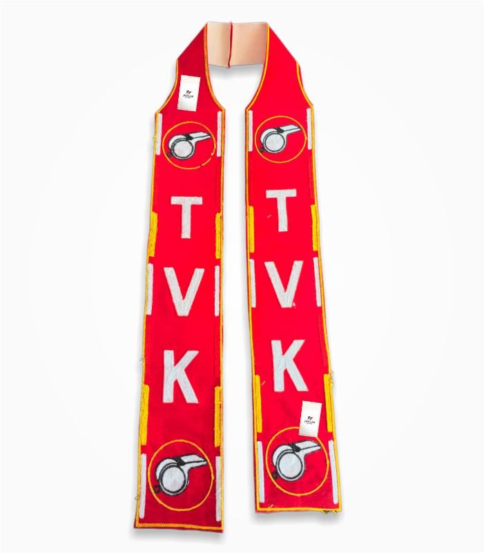 Red TVK party muffler Tamilaka Vetri Kalagam Thalapathy Vijay election khes by Jhalak Enterprises