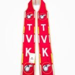 TVK muffler red campaign scarf Tamilaga Vetri Kazhagam embroidery design