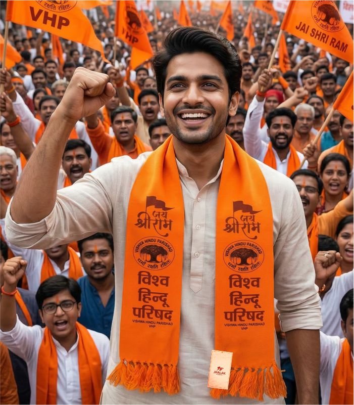 Orange Vishva Hindu Parishad printed muffler and campaign gamcha manufactured by Jhalak Enterprises