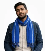 Blue Gamcha Model View – Neela Suti Cotton Gamcha Worn as Neck Scarf