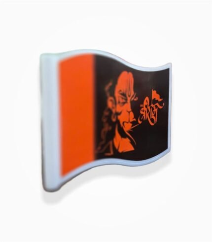 Hanuman Ji Car Flag Jai Shri Ram Bhagwa Double Side Plastic Bonnet Flag Side View