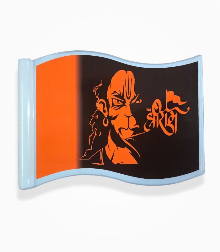 Hanuman Ji Car Flag Rudra Design Jai Shri Ram Bhagwa Bonnet Flag Front View