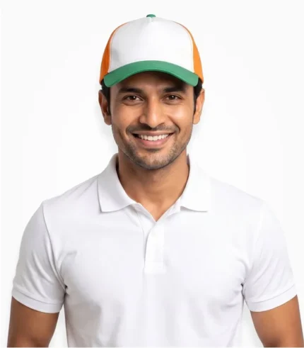 Tricolor Cap Plain Cotton Tiranga Cap Worn by Model