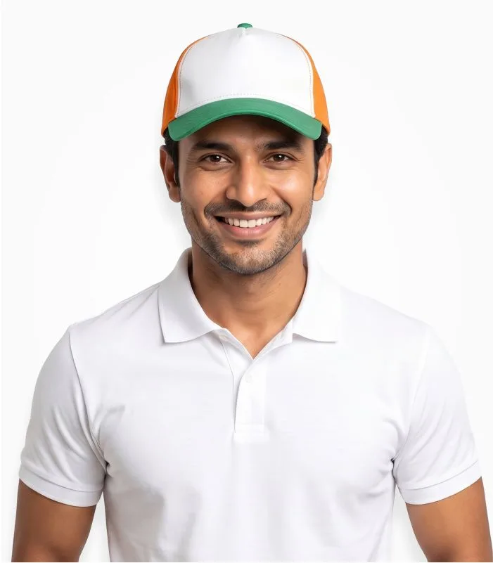 Tricolor Cap Plain Cotton Tiranga Cap Worn by Model