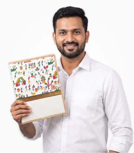 Jute File Folder Warli Print A4 Document Organizer Held by Model