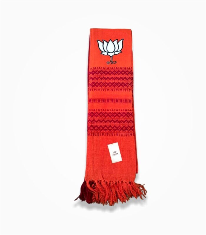 Folded BJP Premium Muffler with Lotus Design and Tassel Border