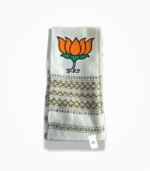 BJP white Assamese style campaign muffler with lotus logo print