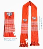 BJP orange Rajwadi muffler size 5 x 76 inch with woven ethnic cotton pattern
