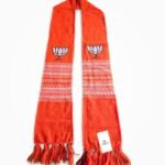 BJP orange cotton muffler with lotus print and white Rajwadi woven design