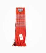 Close-up view of BJP orange Rajwadi muffler woven cotton texture and pattern