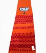 Closeup BJP Muffler Rajwadi Woven Border Design in Saffron Cotton Fabric