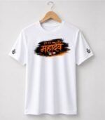 White Kawad Yatra T-Shirt with Har Har Mahadev Print Front View