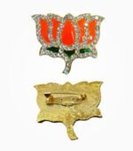 Front and back view of BJP Kamal Stone Badge with safety pin