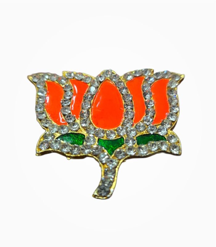 BJP Kamal Stone Badge with orange-green lotus design