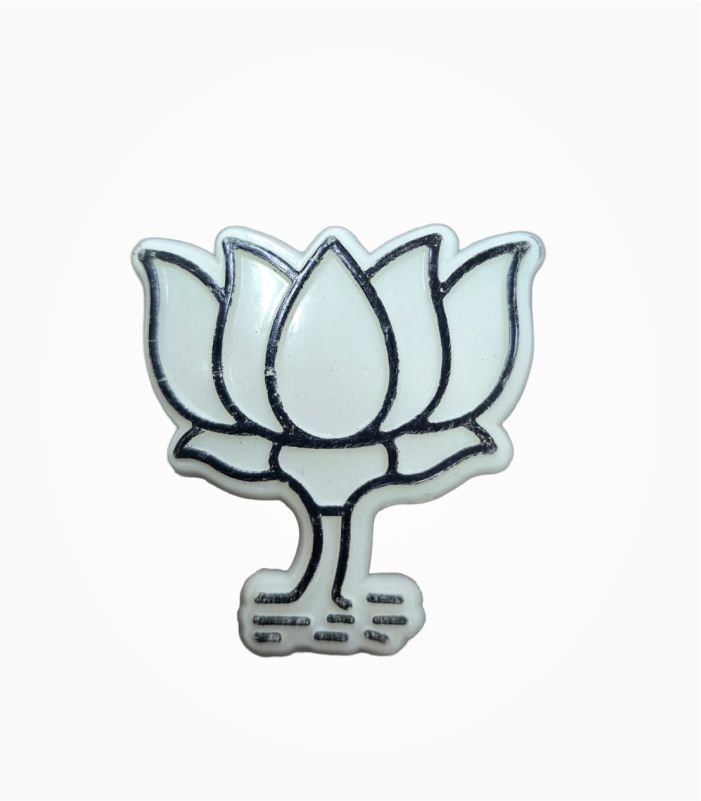 BJP White Kamal Badge with black lotus outline