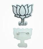 Front and back view of BJP White Kamal Badge with safety pin