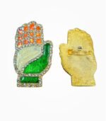 Front and back view of Congress stone badge with safety pin fastening