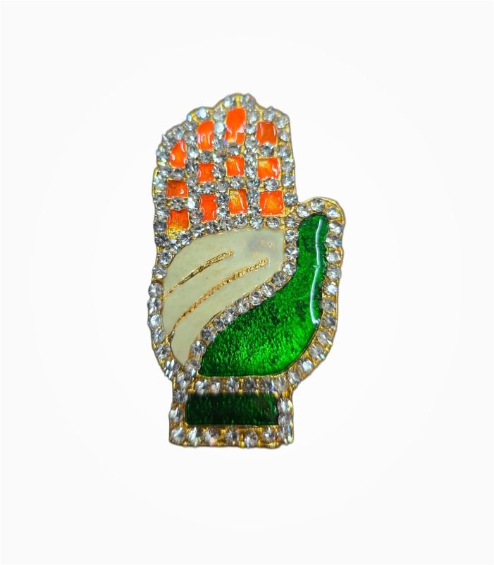 Congress hand symbol stone badge with tricolour decorative design