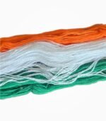 Close-up of saffron white and green threads in Tiranga Soot Mala