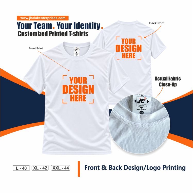 White round-neck T-shirt with front and back custom printing