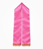 Plain pink satin patka with golden lace and fine fringe at both ends
