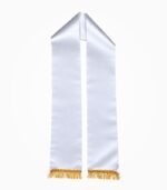 Plain white satin patka with delicate golden lace and fringe at both ends