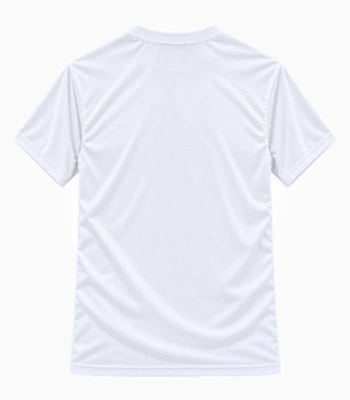 Plain white round neck T-shirt with half sleeves, back view