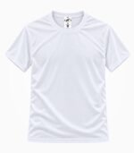 Plain white round neck T-shirt with half sleeves, front view