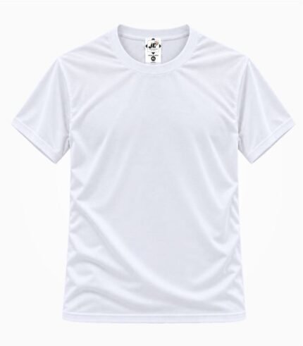 Plain white round neck T-shirt with half sleeves, front view