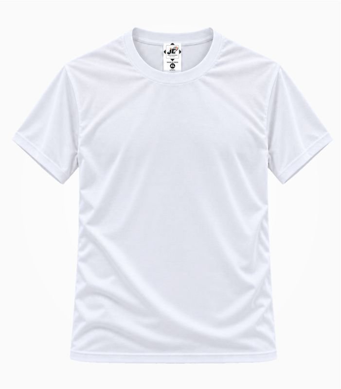 Plain white round neck T-shirt with half sleeves, front view