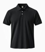 Plain black polo collar T-shirt, front view