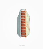 Top view of the Shubh Vichar calendar showing white wire binding and the orange-edged page stack