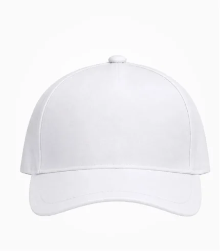 White cap front view with blank panel for custom logo printing