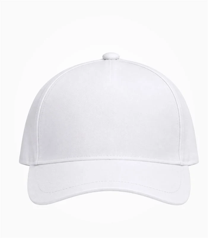 White cap front view with blank panel for custom logo printing