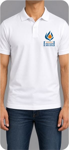 White collar T-shirt with custom Akhil Bharatiya Sahitya Parishad logo printed on the left chest