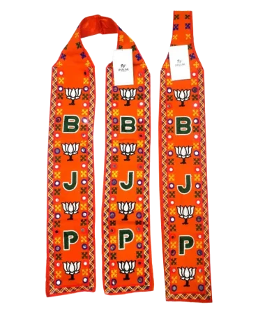 Premium BJP Embroidered Orange Muffler with Lotus Design